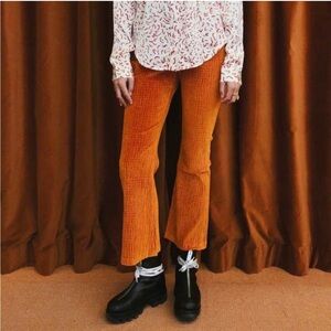 AALTO Cropped Stretchy Corduroy Flared Trouser in Orange